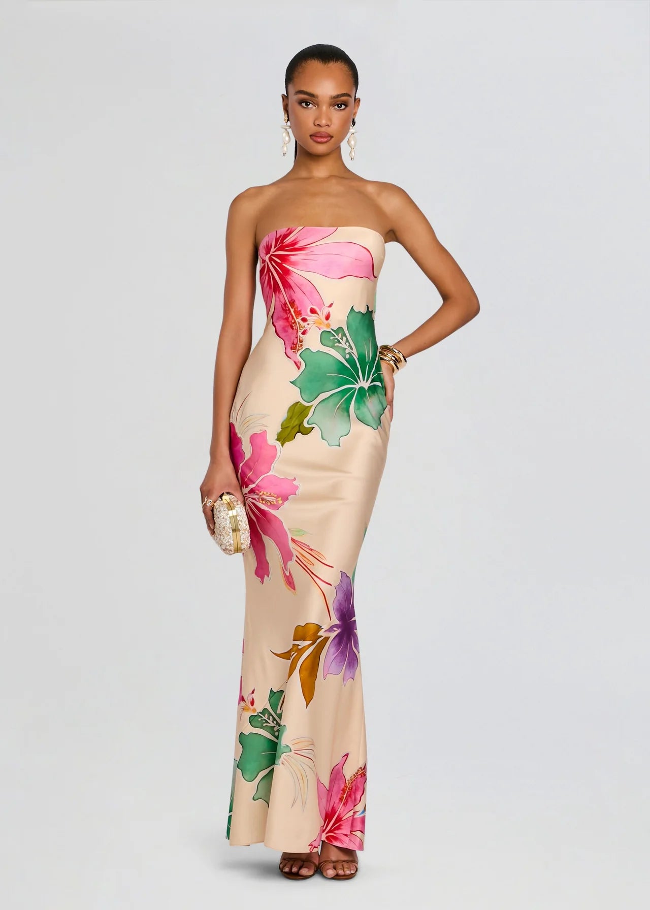 Keaton Silk Dress Ivory Hibiscus Floral - Retrofête