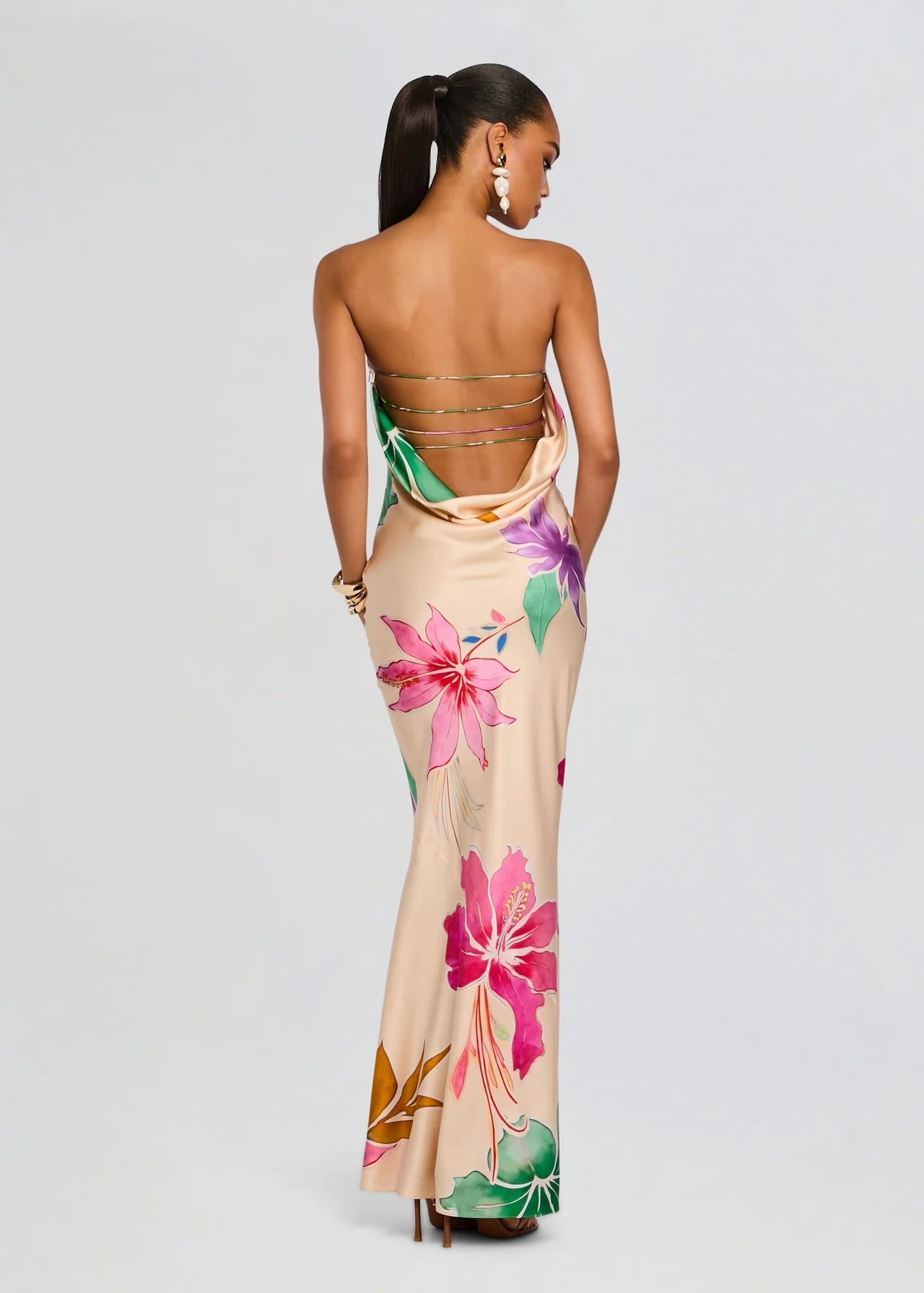 Keaton Silk Dress Ivory Hibiscus Floral - Retrofête