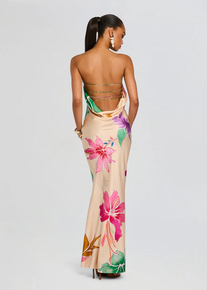 Keaton Silk Dress Ivory Hibiscus Floral - Retrofête
