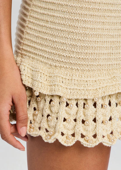 Vali Metallic Crochet Pearl Dress Metallic Ivory - Retrofête