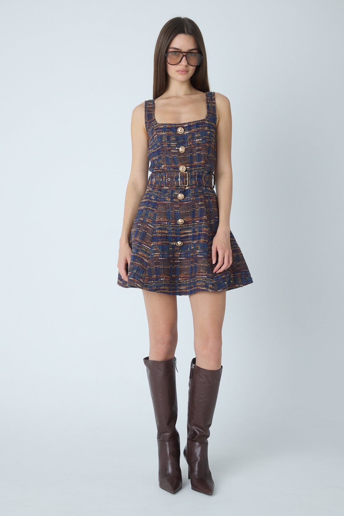 Carlotta Dress Navy/Burgundy Boucle - JS71