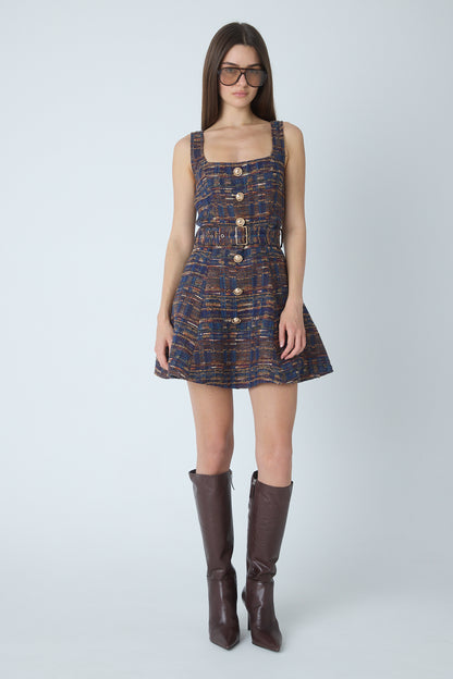 Carlotta Dress Navy/Burgundy Boucle - JS71