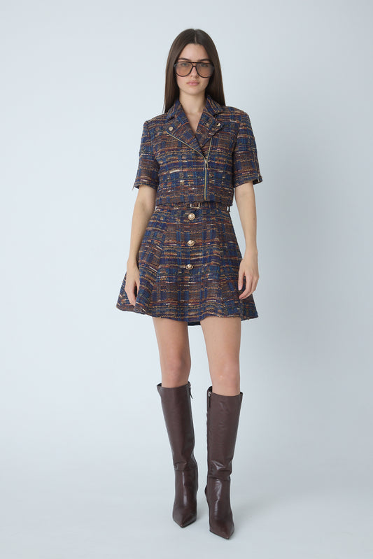 Theodora Jacket Navy/Burgundy Boucle - JS71