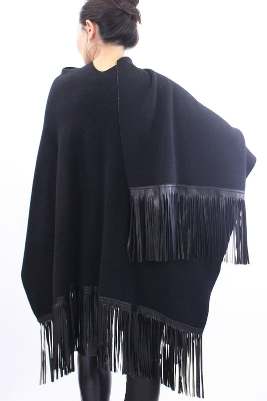 Leather Fringed Cape Black - Zoe Couture
