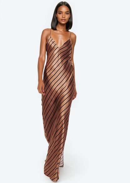 Raven Gown Nutshell Stripe - CAMI NYC