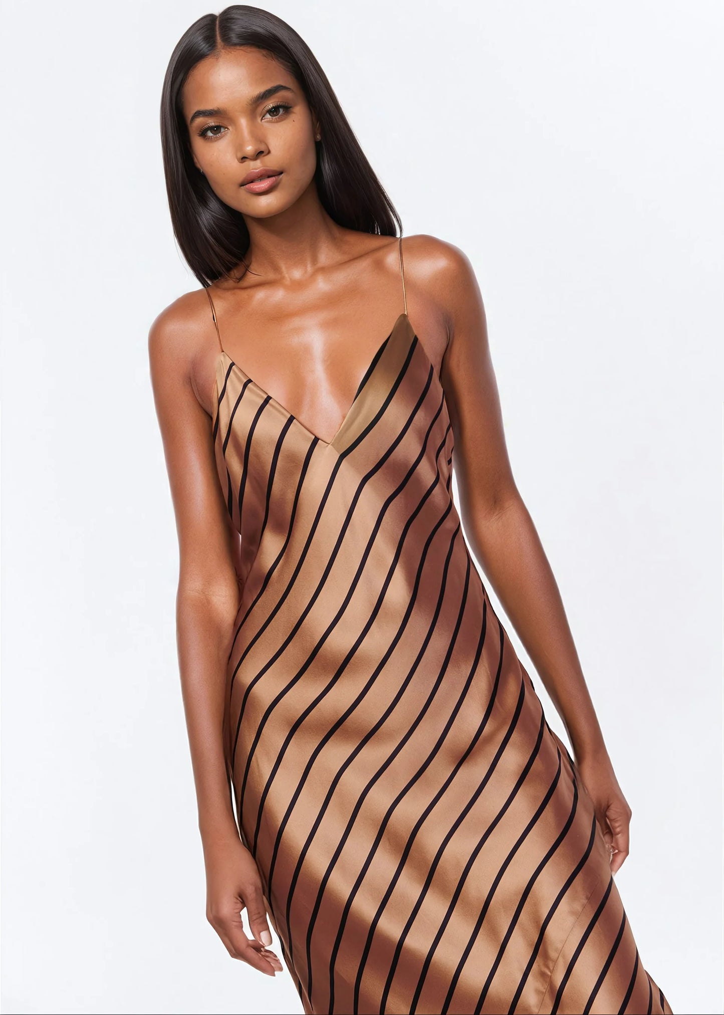 Raven Gown Nutshell Stripe - CAMI NYC