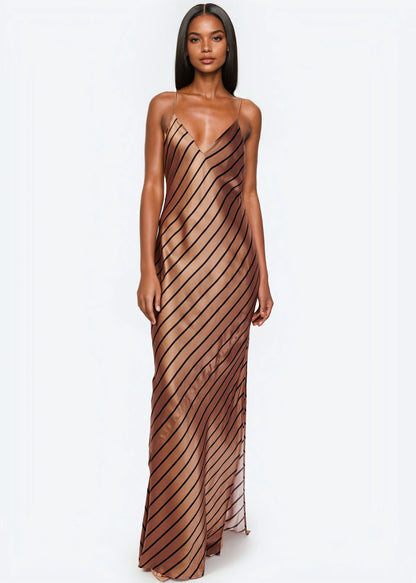 Raven Gown Nutshell Stripe - CAMI NYC