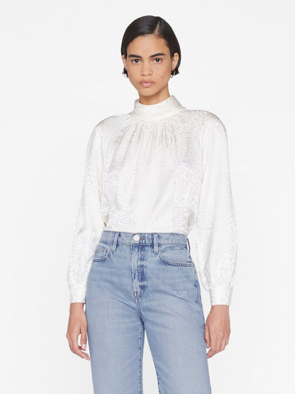 Foldover Mock Neck Blouse Off White - FRAME