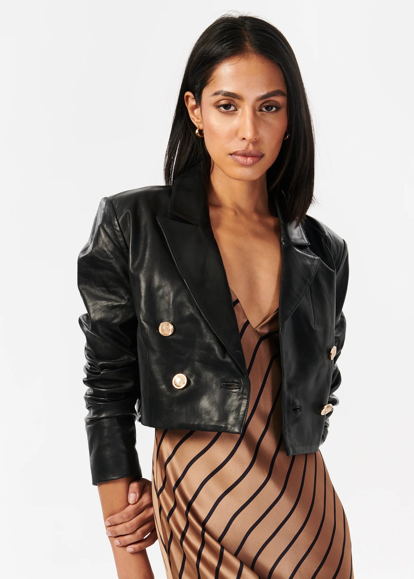 Boa Genuine Leather Cropped Jacket Black - CAMI NYC