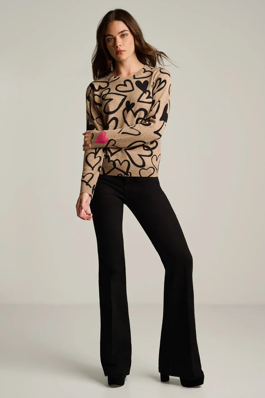 Crazy Love Cashmere Heart Sweater Biscuit - Lisa Todd
