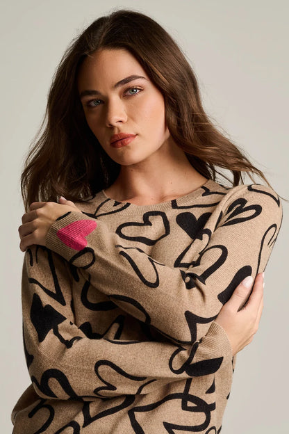 Crazy Love Cashmere Heart Sweater Biscuit - Lisa Todd