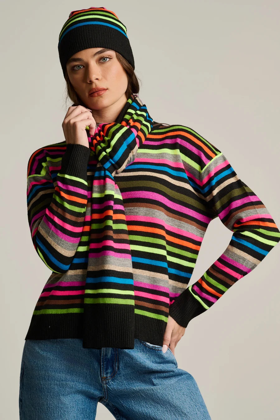 Hype The Stripe Scarf Black Multi - Lisa Todd