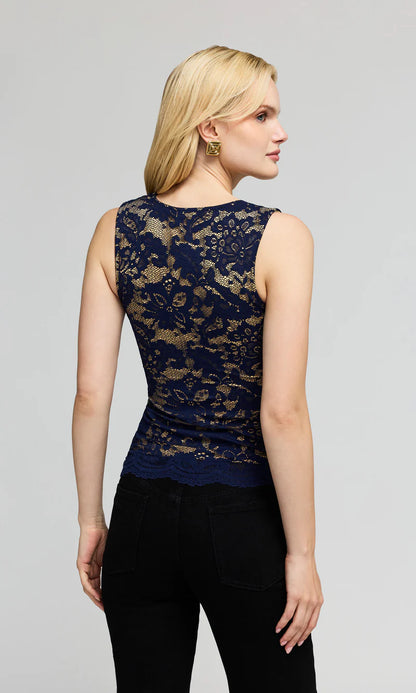 Leila Stretch Lace Top Navy/Beige - Generation Love