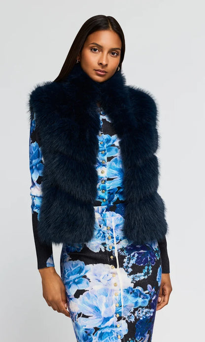 Rosario Faux Fur Vest Peacock - Generation Love