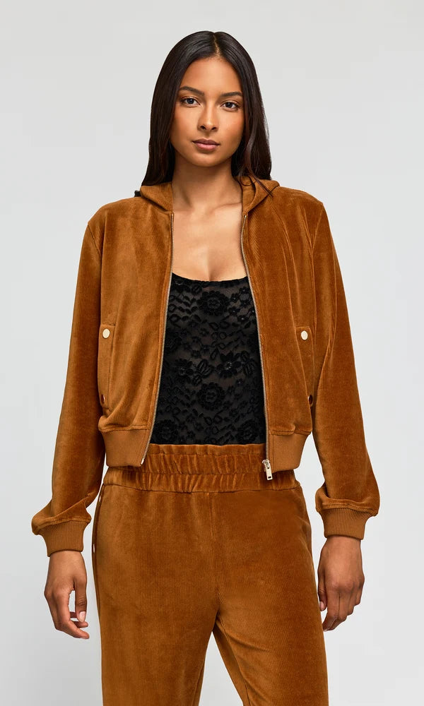 Zira Stretch Corduroy Hoodie Caramel - Generation Love