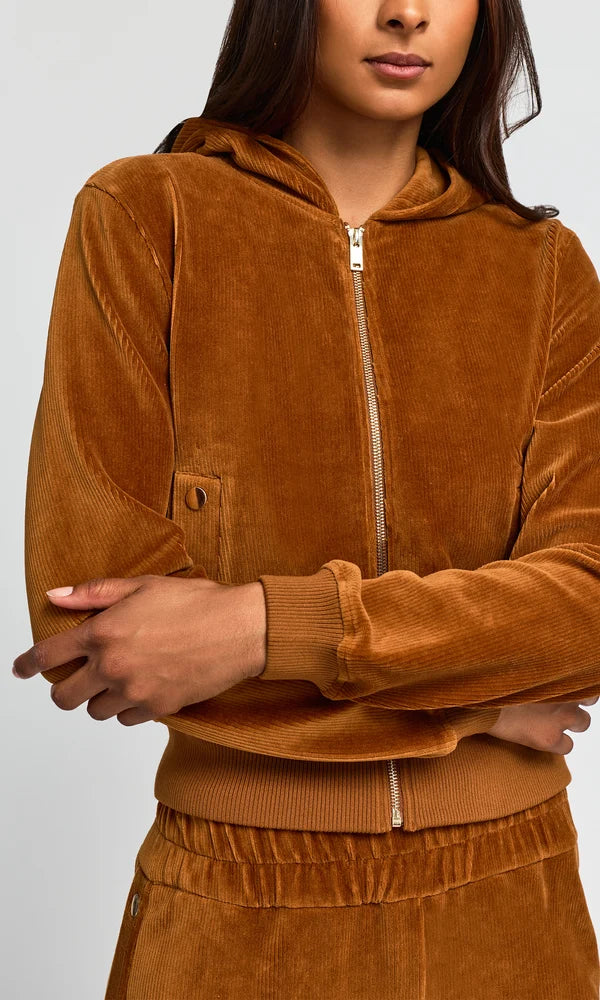 Zira Stretch Corduroy Hoodie Caramel - Generation Love