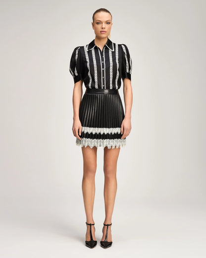 Vegan Leather Laney Skirt Black/Ivory - Cinq à Sept