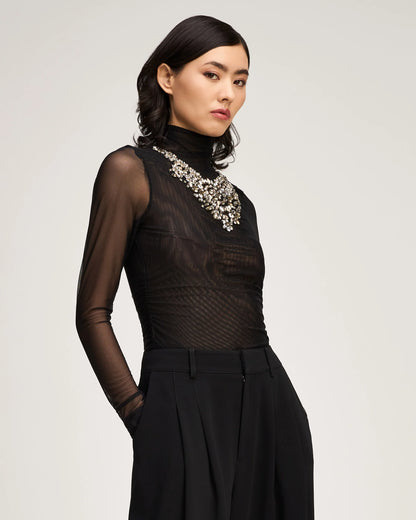 Necklace Shirred Mesh Turtleneck Black - Cinq à Sept