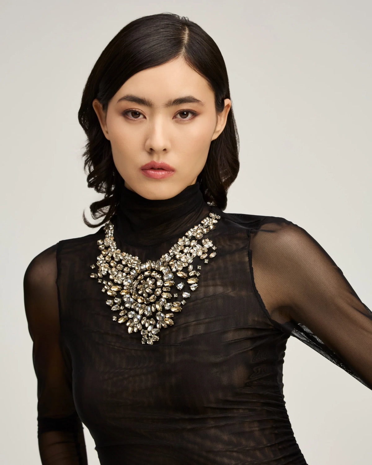 Necklace Shirred Mesh Turtleneck Black - Cinq à Sept