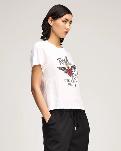 Heatset Lamour Rock And Roll Shrunken Tee White Multi - Cinq à Sept