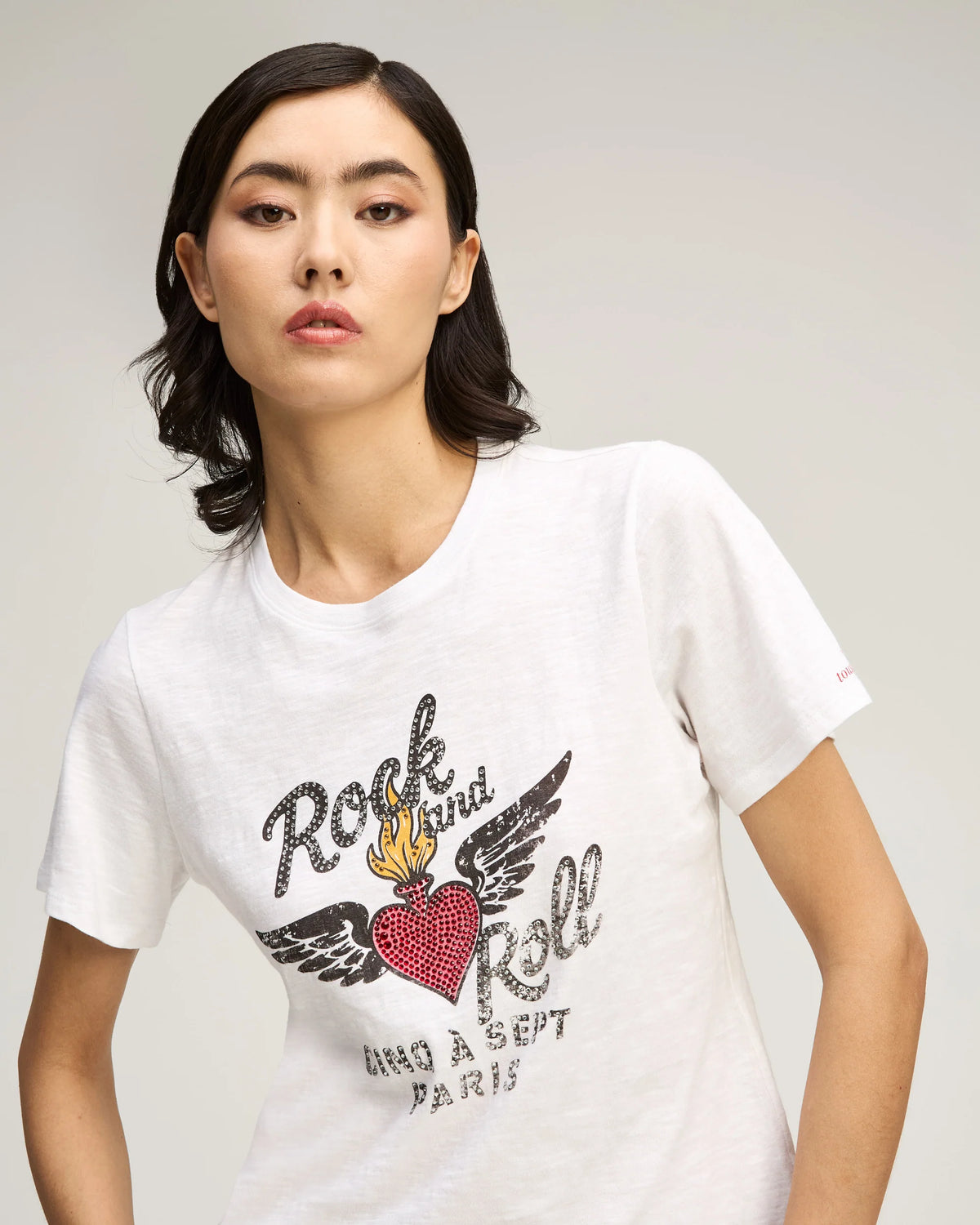 Heatset Lamour Rock And Roll Shrunken Tee White Multi - Cinq à Sept