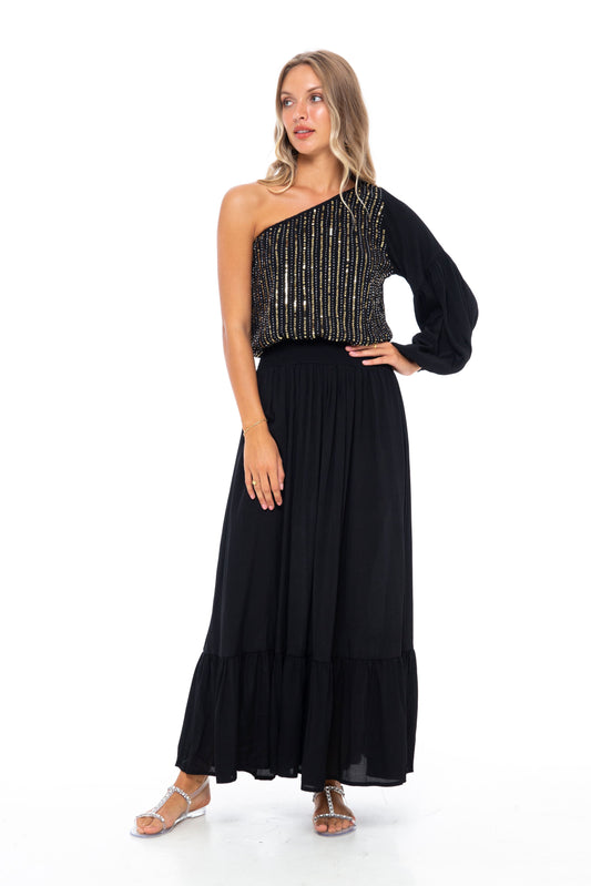 Evening Margarita Long Dress Black - Skemo