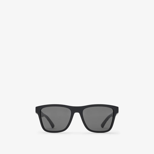 Textured Check Square Sunglasses Matte Black - Burberry