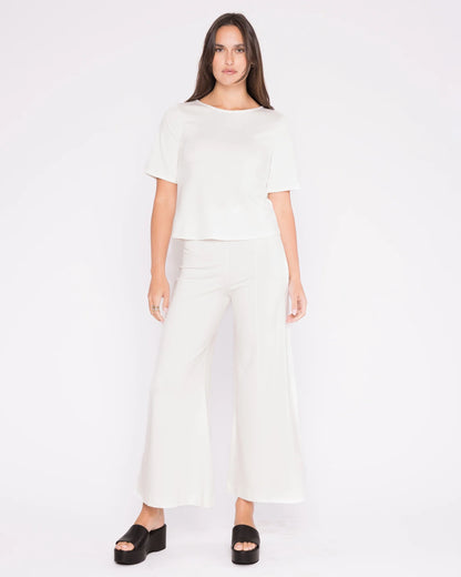 Ponte Knit Short Sleeve Top Extended Off-White - Ripley Rader