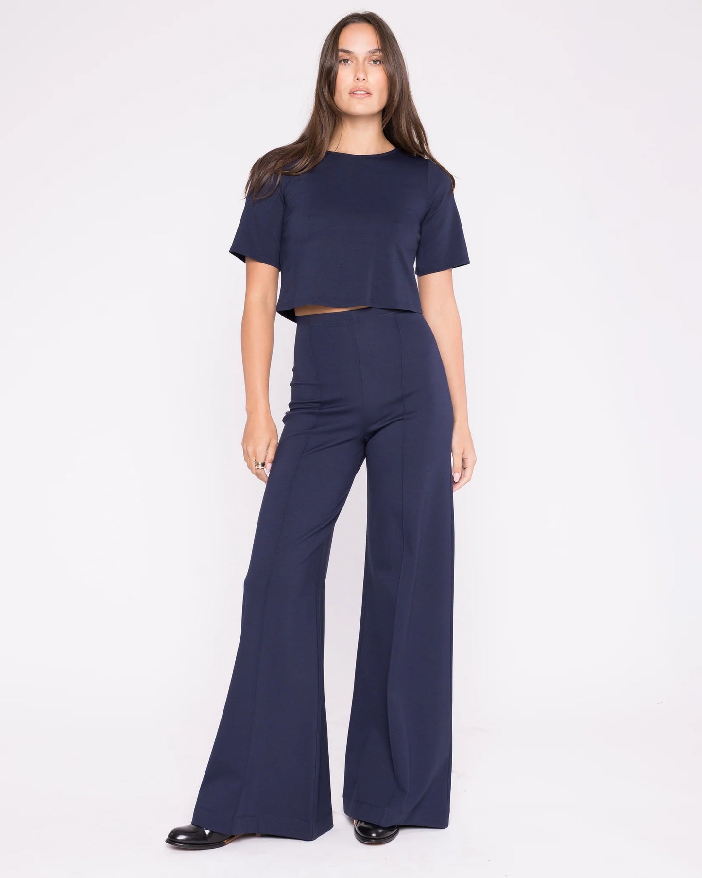 Ponte Knit Long Wide Leg Pant Navy - Ripley Rader
