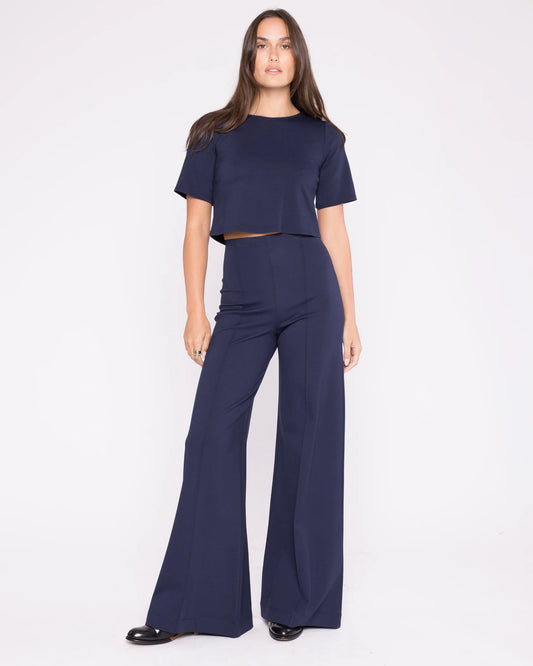 Ponte Knit Long Wide Leg Pant Navy - Ripley Rader