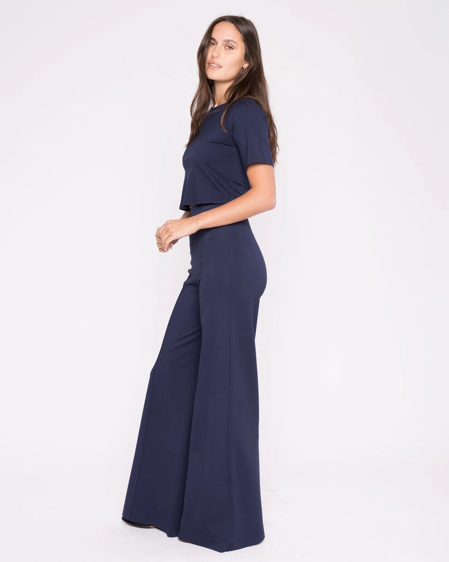 Ponte Knit Long Wide Leg Pant Navy - Ripley Rader