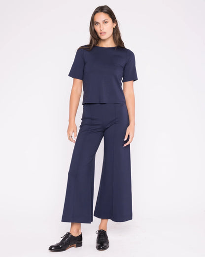 Ponte Knit Short Sleeve Top Extended Navy - Ripley Rader