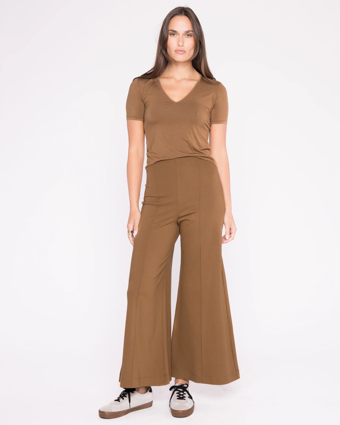 Ponte Knit Wide Leg Pant: Cropped Camel - Ripley Rader