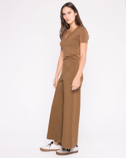 Ponte Knit Wide Leg Pant: Cropped Camel - Ripley Rader