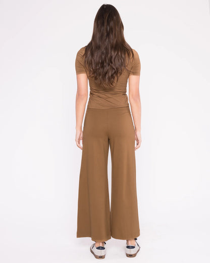 Ponte Knit Wide Leg Pant: Cropped Camel - Ripley Rader