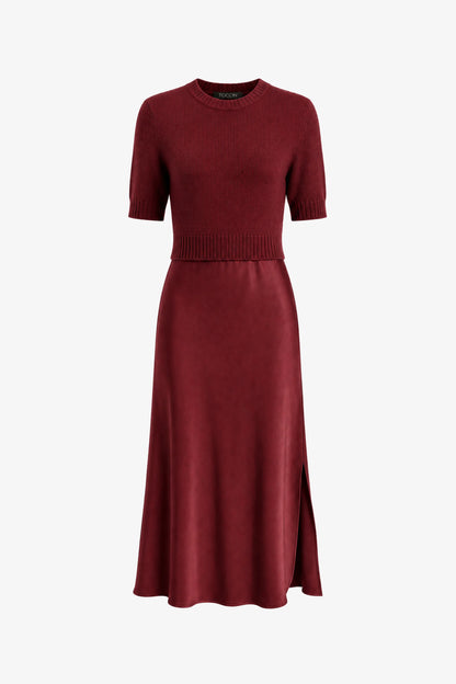 Fleur Combo Midi Dress Wine - Toccin