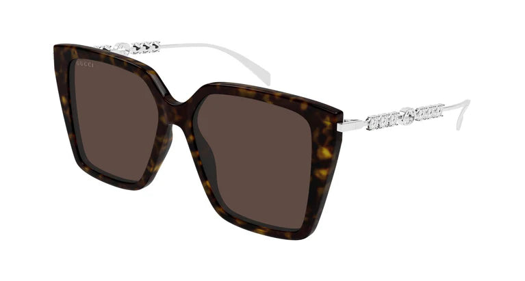 Womens Square Frame Sunglasses Dark Brown Tortoiseshell - Gucci