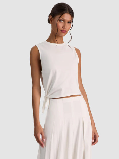 Johnnie Side Tie Tank Off White - Alice + Olivia