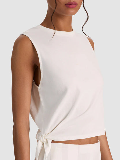 Johnnie Side Tie Tank Off White - Alice + Olivia