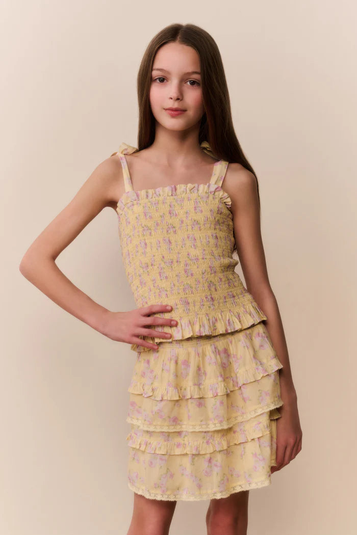 Tween Floral Blooms Billie Skirt Lemon Spritz - LoveShackFancy
