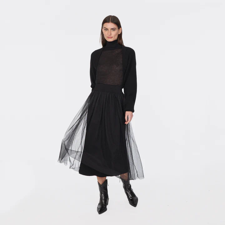 Gathered Skirt w/ Tulle Black - Autumn Cashmere