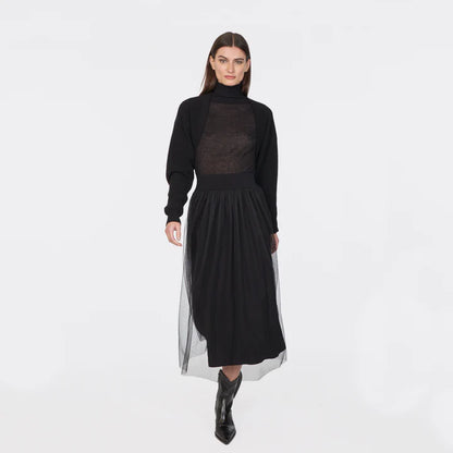 Gathered Skirt w/ Tulle Black - Autumn Cashmere