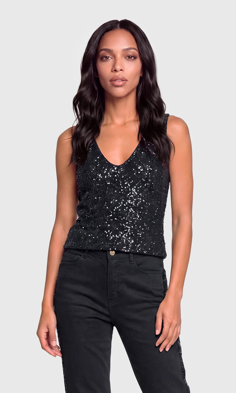 Susan Rib Combo Beaded Sequin Top Black - Generation Love