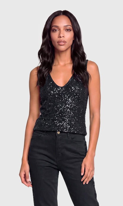 Susan Rib Combo Beaded Sequin Top Black - Generation Love