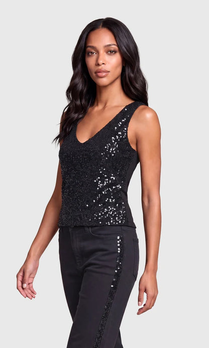Susan Rib Combo Beaded Sequin Top Black - Generation Love