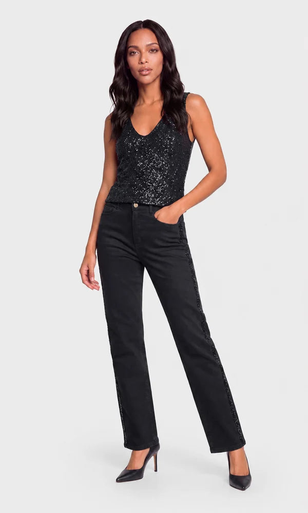 Susan Rib Combo Beaded Sequin Top Black - Generation Love