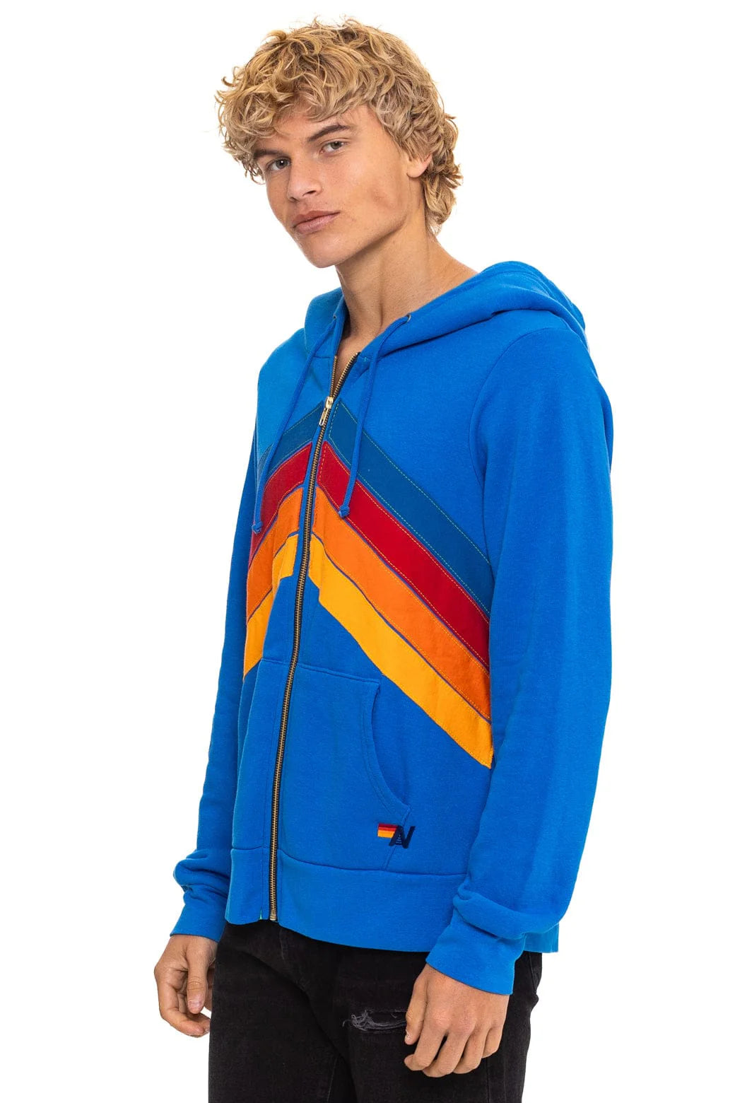 Mountain Stitch Chevron 4 Zip Hoodie Adventure Blue - Aviator Nation