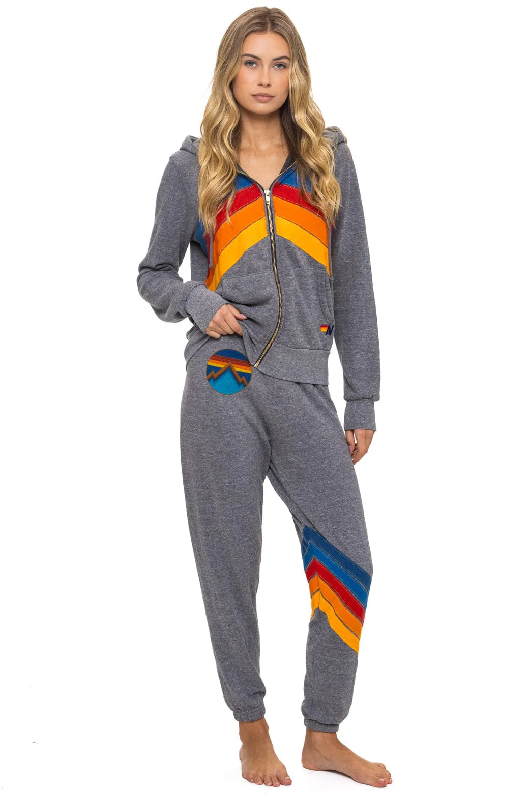 Mountain Stitch Chevron 4 Zip Hoodie Heather Grey - Aviator Nation