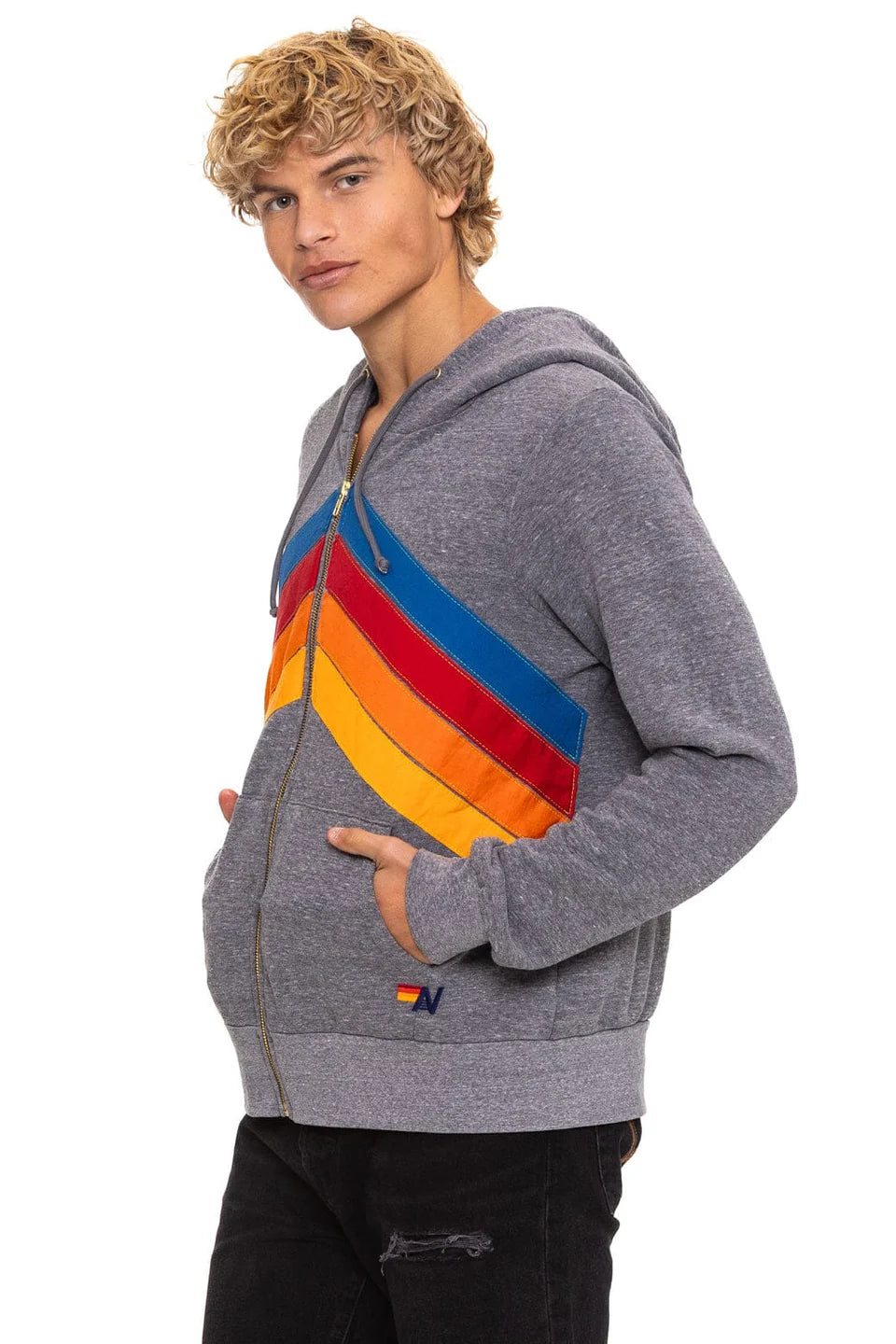 Mountain Stitch Chevron 4 Zip Hoodie Heather Grey - Aviator Nation