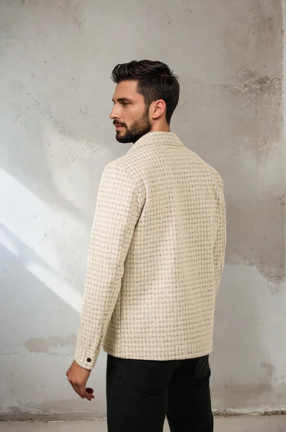 Knit Jacket Beige Melange Houndstooth - Stone Rose